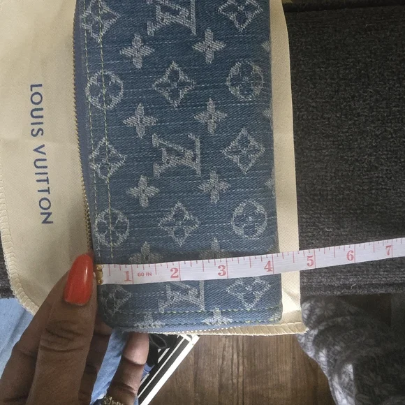 Denim Alongated Multi Compartment Blue/White Monogram Branded Logo Wallet - Picture 9 of 11